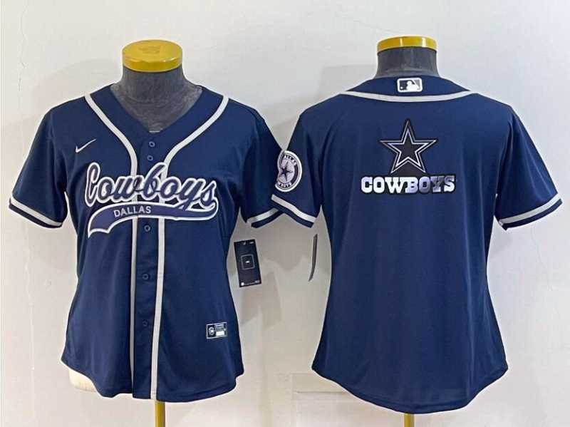 Womens Dallas Cowboys Navy Blue Team Big Logo With Patch Cool Base Stitched Baseball Jersey->women nfl jersey->Women Jersey